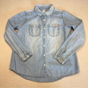 OshKosh B'gosh Light Blue Denim Shirt with Embroidered Heart Accent - Size 7